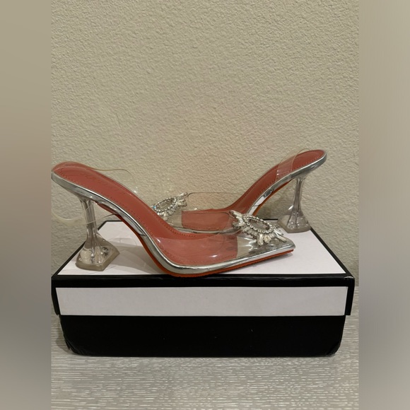 Clear PVC Crystal Pointed Heel, Brooch, Size 37 (7/7.5), Great Condition - Picture 5 of 8